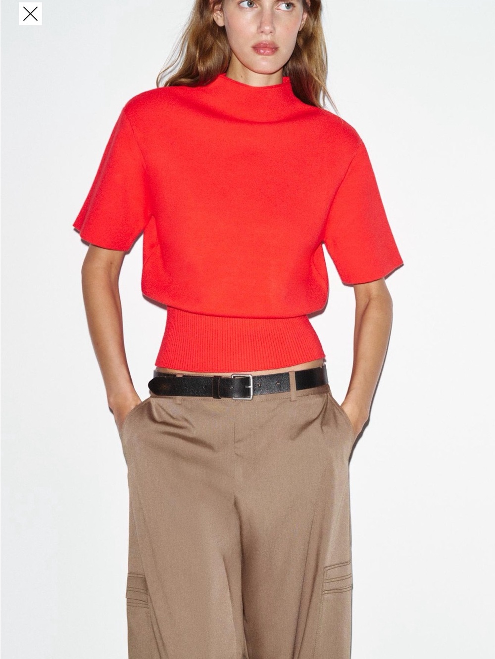 Zara Bright Red Shoulder Pad Knit Top